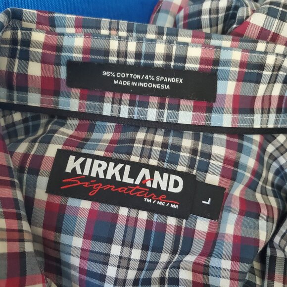 Kirkland Signature Men's L Dress Shirt Long Sleeve Blue Plaid Sport Fit - Picture 6 of 7